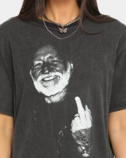 WILLIE NELSON Finger Short Sleeve Vintage T-Shirt Washed Black -Culture Kings 08000475 YW607 womens 0050