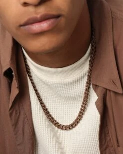 Guess Mainline 23" 8mm Cuban Necklace Chocolate Brown