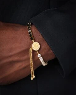 Saint Morta Adjustable Statement Bracelet Gold/Iced Gold/Black