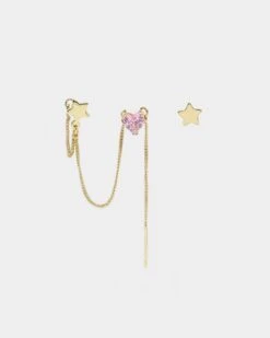 Raising Hell Women's Starry Heart Earrings Chain Gold/Pink -Culture Kings 09000608 YG838 default 0020