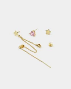 Raising Hell Women's Starry Heart Earrings Chain Gold/Pink -Culture Kings 09000608 YG838 default 0050