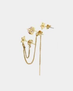 Raising Hell Women's Starry Heart Earrings Chain Iced Gold -Culture Kings 09000608 YI026 default 0040
