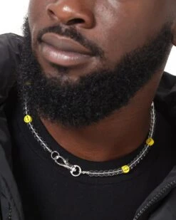 Wild For The Weekend Smiley Beaded Necklace Silver