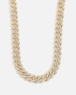 Saint Morta 18" 14mm Iced Interlink Chain Iced Gold