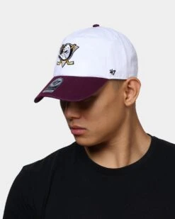 '47 BRAND 47 Brand Anaheim Ducks 2-Tone Clean Up Strapback White/Purple -Culture Kings 195000265181 mens 0100