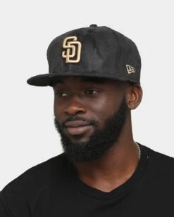 New Era San Diego Padres Black Tan Suede59FIFTY Fitted Black/Tan -Culture Kings 196312974914 mens 0100