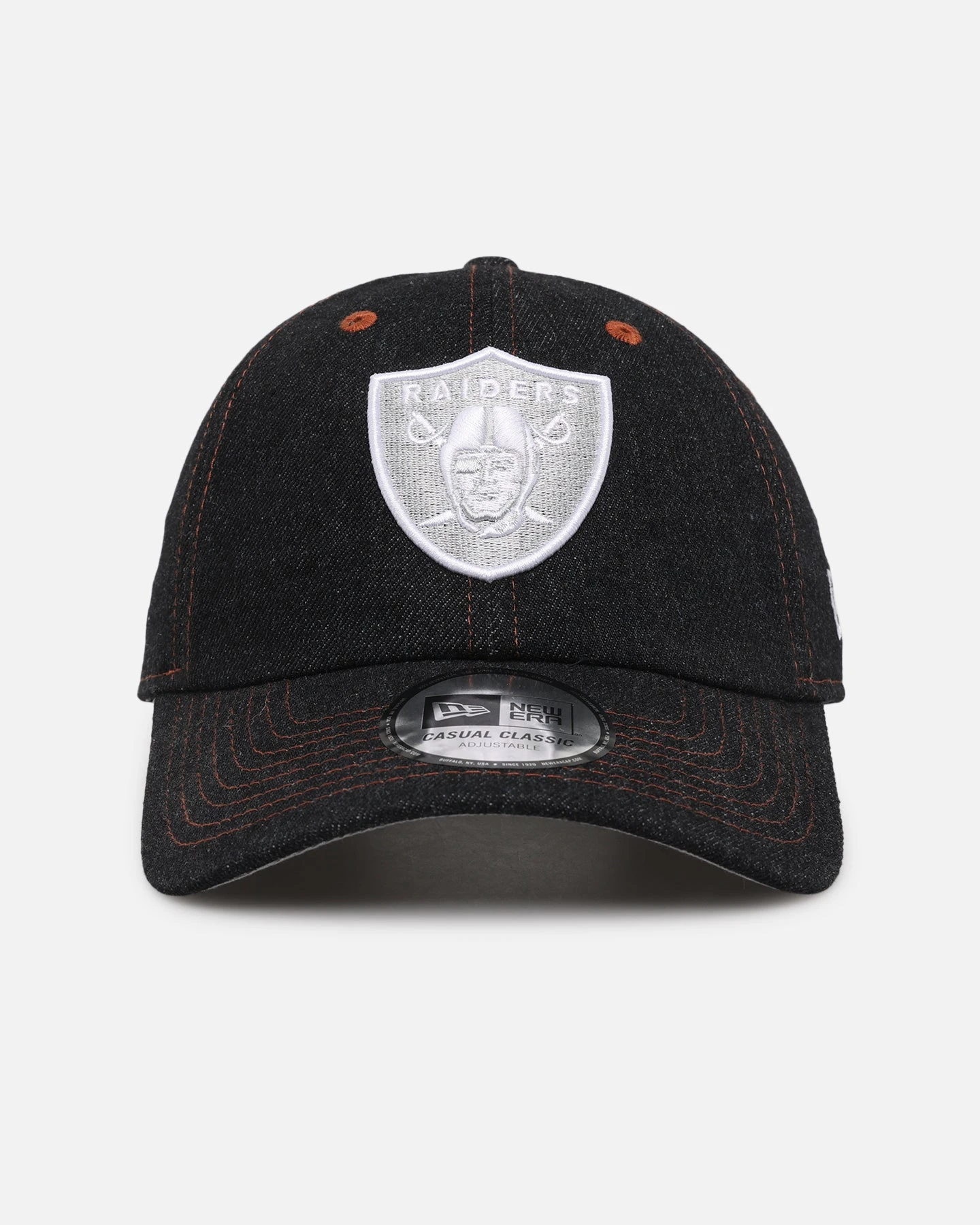 New Era Las Vegas Raiders "Black Denim" Classic Casual Strapback Black Denim/Rust Contrast 3 New Era Las Vegas Raiders "Black Denim" Classic Casual Strapback Black Denim/Rust Contrast
