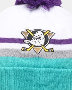 Majestic Athletic Anaheim Ducks Stripe Bobble Beanie White -Culture Kings 9353380478800 default 0050